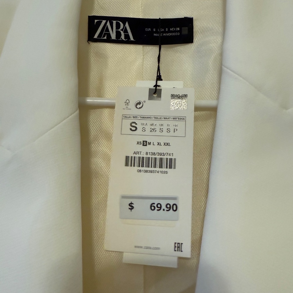 ZARA White Structured Blazer with Lapels – Size S (Brand New, $69.90 Retail) - Picture 2 of 9